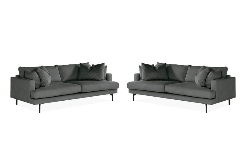 Menard Sofagruppe 4-seters + 4-seters Manchestersofa - Grå - Møbler - Sofaer - Sofagrupper