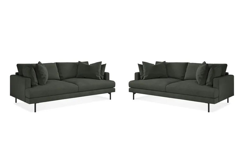 Menard Sofagruppe 4-seters + 4-seters Manchestersofa - Mørkegrønn - Møbler - Sofaer - Sofagrupper