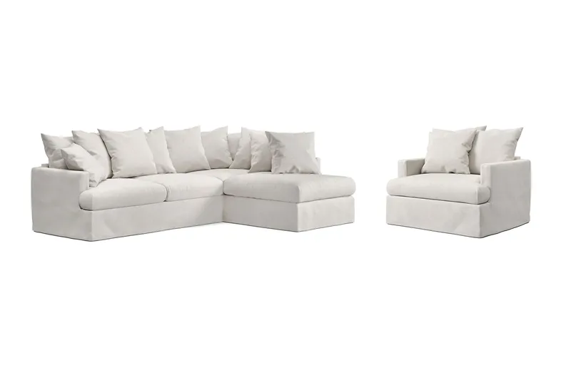 Menard Sofagruppe 4-seters Høyrevendt L-formet Sjeselongsofa + Lenestol i Bouclé - Hvit - Møbler - Sofaer - Sofa med sjeselong