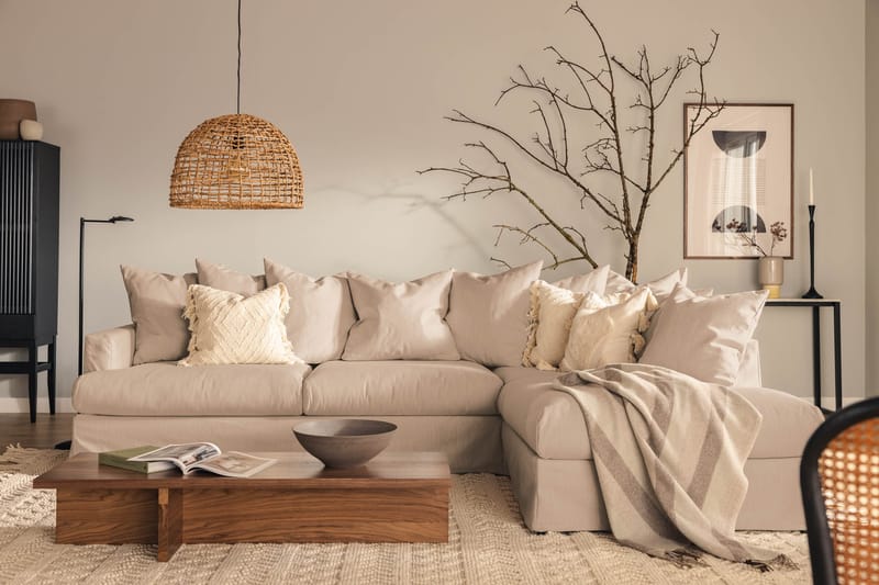 Menard Sofagruppe 4-seters Høyrevendt L-formet Sjeselongsofa + Lenestol i Stoff - Beige - Møbler - Sofaer - Sofagrupper