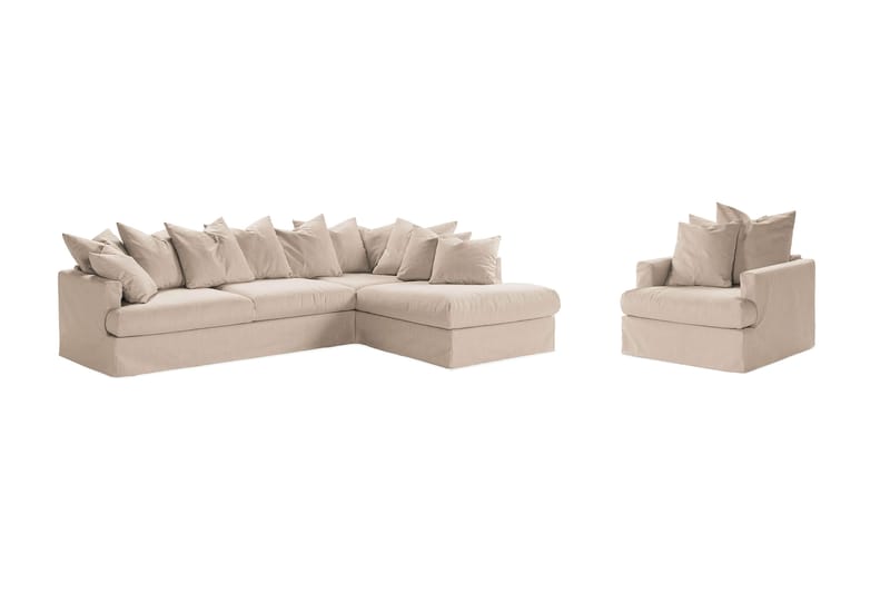 Menard Sofagruppe 4-seters Høyrevendt L-formet Sjeselongsofa + Lenestol i Stoff - Beige - Møbler - Sofaer - Sofa med sjeselong