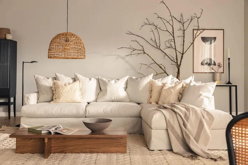 Menard Sofagruppe 4-seters Høyrevendt L-formet Sjeselongsofa + Lenestol i Stoff - Lys grå - Møbler - Sofaer - Sofagrupper