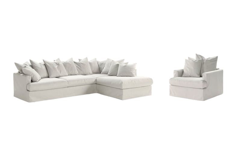 Menard Sofagruppe 4-seters Høyrevendt L-formet Sjeselongsofa + Lenestol i Stoff - Lys grå - Møbler - Sofaer - Sofa med sjeselong