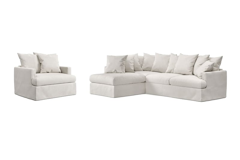Menard Sofagruppe 4-seters Venstrevendt L-formet Sjeselongsofa + Lenestol i Stoff - Beige - Møbler - Sofaer - Sofa med sjeselong