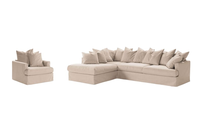 Menard Sofagruppe 4-seters Venstrevendt L-formet Sjeselongsofa + Lenestol i Stoff - Beige - Møbler - Sofaer - Sofa med sjeselong