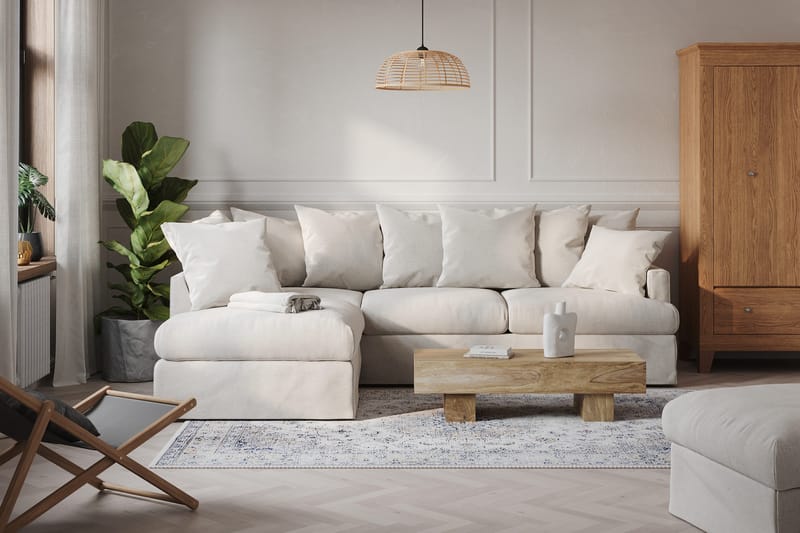 Menard Sofagruppe 4-seters Venstrevendt L-formet Sjeselongsofa + Lenestol i Stoff - Beige - Møbler - Sofaer - Sofagrupper