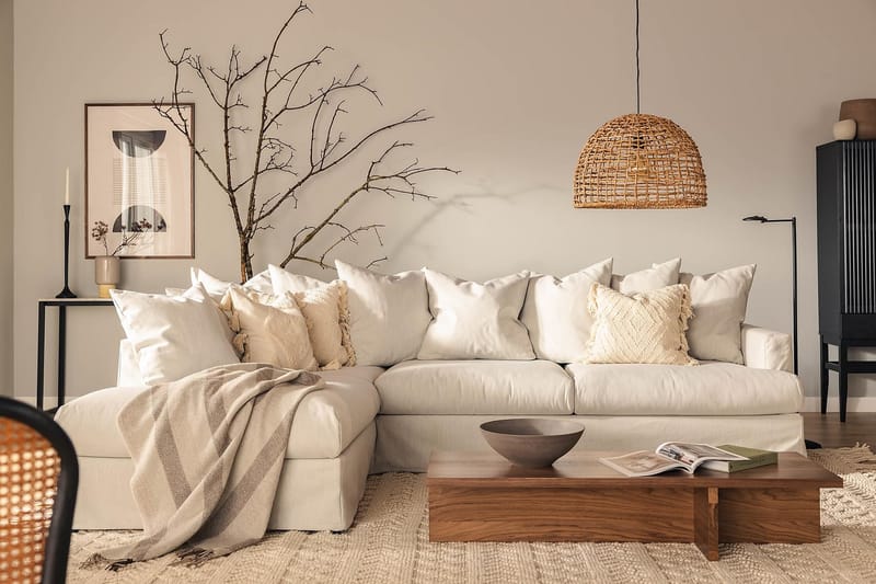 Menard Sofagruppe 4-seters Venstrevendt L-formet Sjeselongsofa + Lenestol i Stoff - Lys grå - Møbler - Sofaer - Sofa med sjeselong