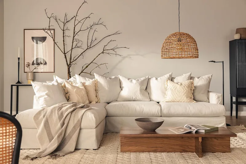 Menard Sofagruppe 4-seters Venstrevendt L-formet Sjeselongsofa + Lenestol i Stoff - Lys grå - Møbler - Sofaer - Sofagrupper