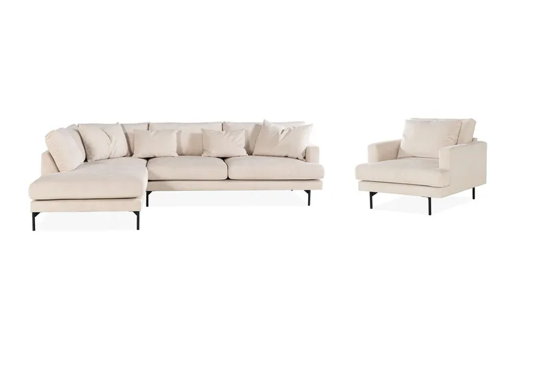 Menard Sofagruppe 4-seters Venstrevendt L-formet Sjeselongsofa + Stor Lenestol i Manchester, Beige