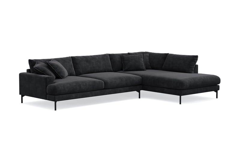 Menard Premium 5-seters høyrevendt L-formet dyp sjeselongsofa i chenille - Svart - Møbler - Sofaer - Sofa med sjeselong
