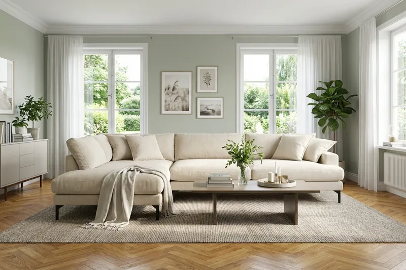 Menard Premium 5-seters venstrevendt L-formet dyp sjeselongsofa i chenille - Beige - Møbler - Sofaer - Sofa med sjeselong