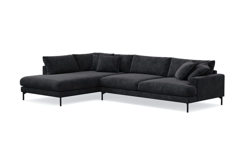 Menard Premium 5-seters venstrevendt L-formet dyp sjeselongsofa i chenille - Svart - Møbler - Sofaer - Sofa med sjeselong