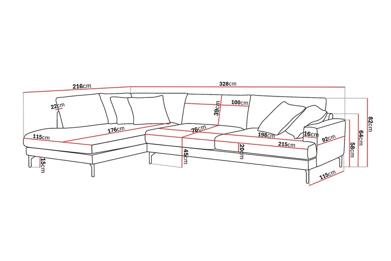 Menard Premium 5-personers Venstrevendt L-formet Dyb ChaiselongSofa i Chenille - Grå - Møbler - Sofaer - Sofa med sjeselong