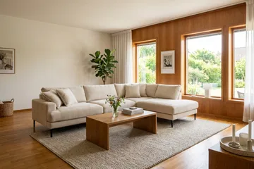 Menard Premium 5-seters høyrevendt L-formet dyp sjeselongsofa i chenille - Trenza 06, Beige Chenille - Møbler - Sofaer - Sofa med sjeselong