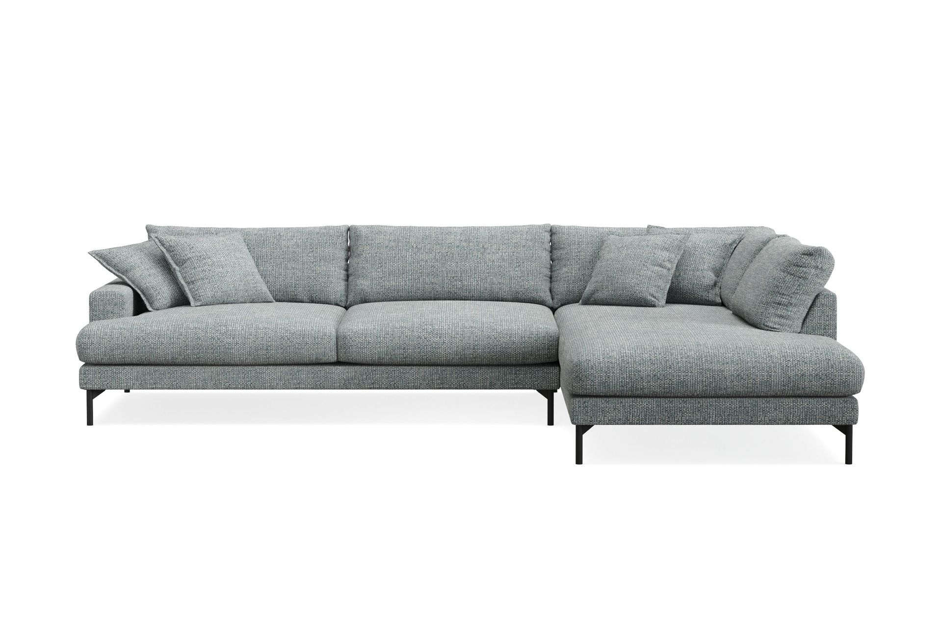 Menard Premium 5-seters høyrevendt L-formet dyp sjeselongsofa i chenille - Grå/Blå