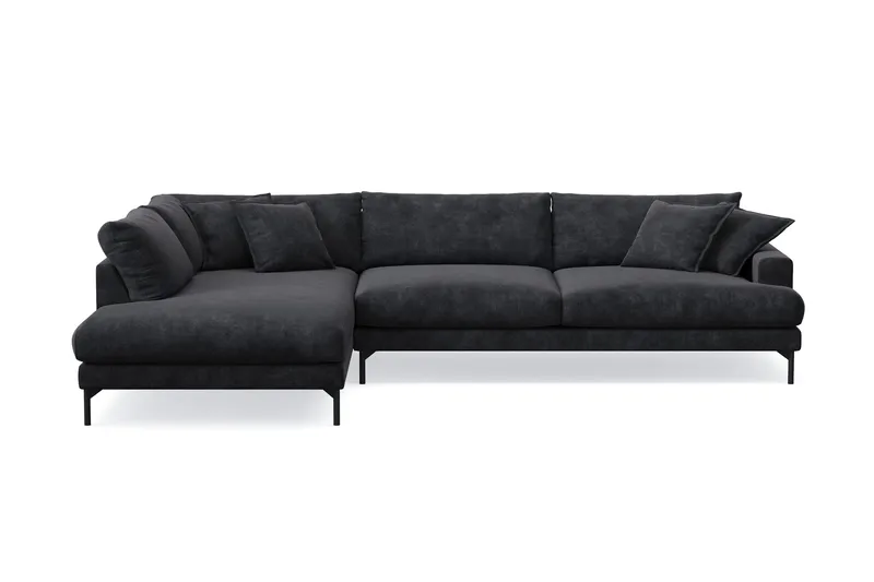 Menard Premium 5-seters venstrevendt L-formet dyp sjeselongsofa i chenille - Svart - Møbler - Sofaer - Sofa med sjeselong