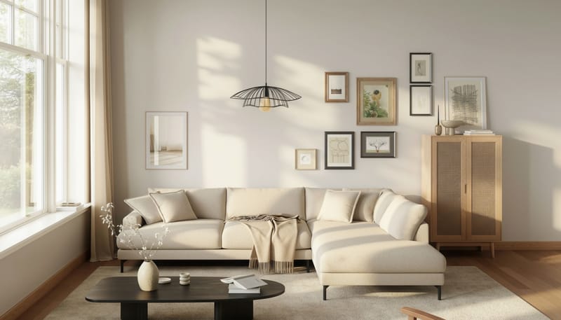 Menard Premium 5-personers Højrevendt L-formet Dyb ChaiselongSofa i Chenille - Lys Beige - Møbler - Sofaer - Sofa med sjeselong