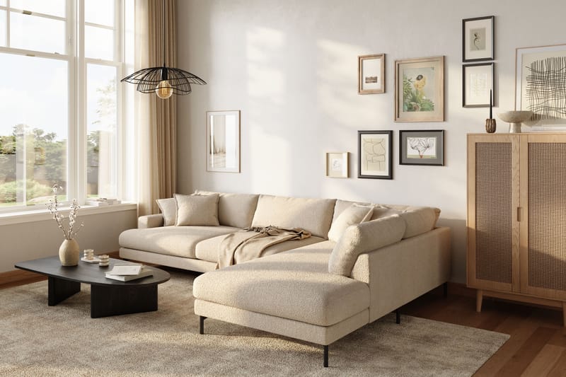 Menard Premium 5-personers Højrevendt L-formet Dyb ChaiselongSofa i Bouclé - Lys Beige - Møbler - Sofaer - Sofa med sjeselong