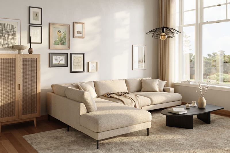 Menard Premium 5-personers Venstrevendt L-formet Dyb ChaiselongSofa i Bouclé - Lys Beige - Møbler - Sofaer - Sofa med sjeselong