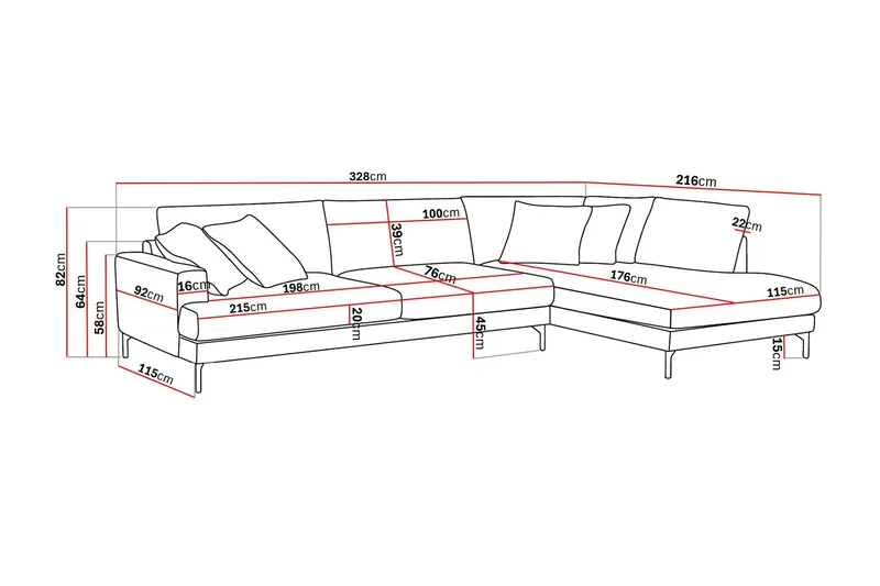 Menard Premium 5-personers Højrevendt L-formet Dyb ChaiselongSofa i Chenille - Grå/Blå - Møbler - Sofaer - Sofa med sjeselong