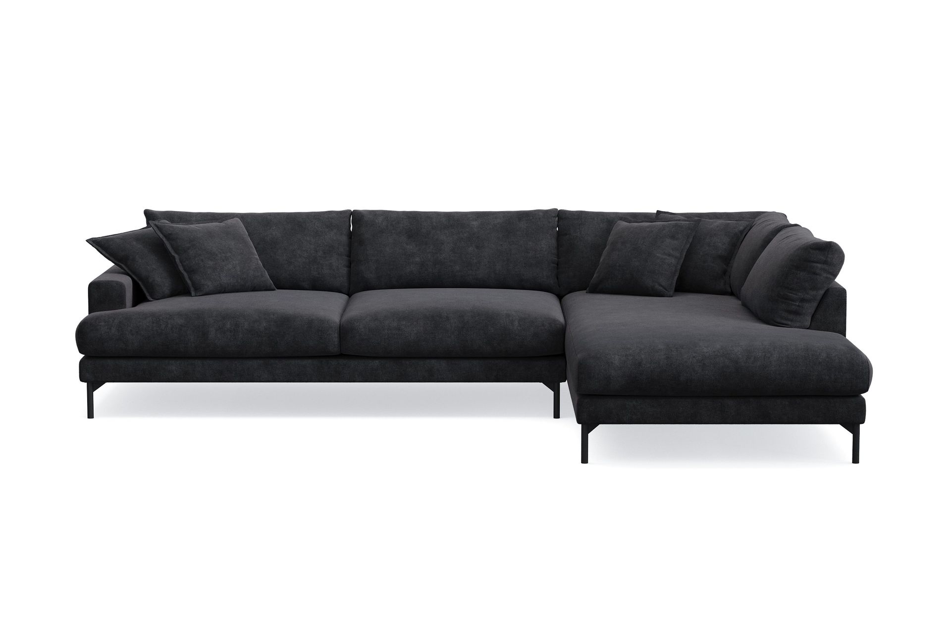 Menard Premium 5-seters høyrevendt L-formet dyp sjeselongsofa i chenille - Svart
