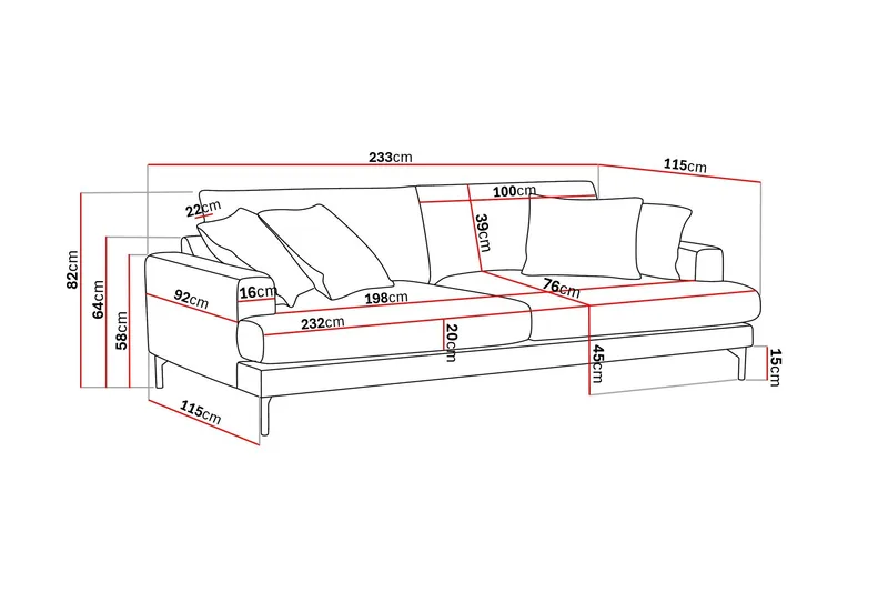 Menard Premium 4-personers Dyb Sofa i Chenille - Grå - Møbler - Sofaer - 4 seter sofa