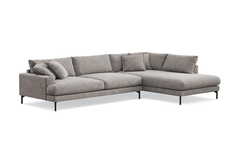 Menard Premium 5-seters høyrevendt L-formet dyp sjeselongsofa i chenille - Grå/Brun - Møbler - Sofaer - Sofa med sjeselong