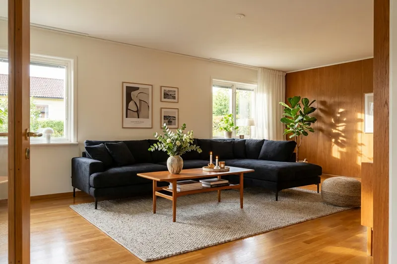 Menard Premium 5-seters høyrevendt L-formet dyp sjeselongsofa i chenille - Svart - Møbler - Sofaer - Sofa med sjeselong