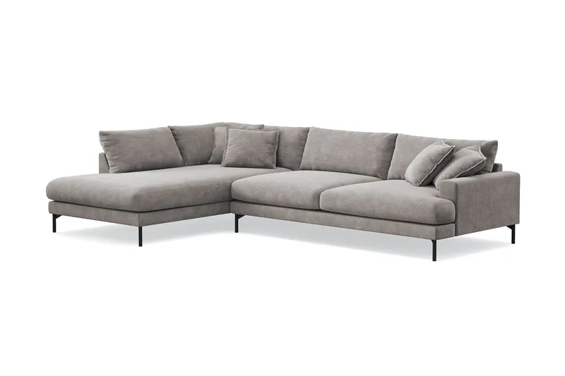 Menard Premium 5-seters venstrevendt L-formet dyp sjeselongsofa i chenille - Grå/Brun - Møbler - Sofaer - Sofa med sjeselong
