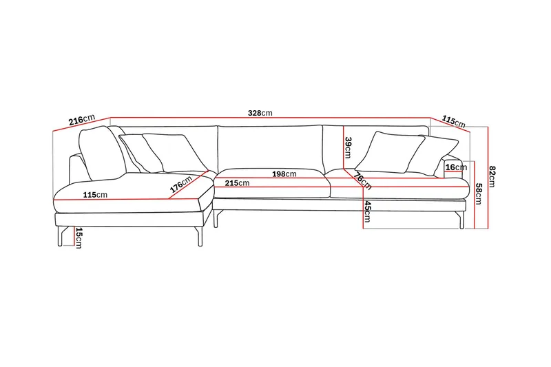 Menard Premium 5-personers Venstrevendt L-formet Dyb ChaiselongSofa i Chenille - Grå - Møbler - Sofaer - Sofa med sjeselong