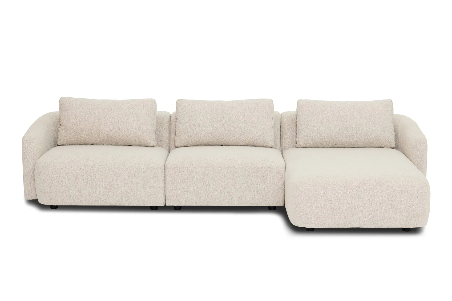 Milano avrundet 5-seters høyrevendt L-sofa med lav rygg i beige bouclé - Beige
