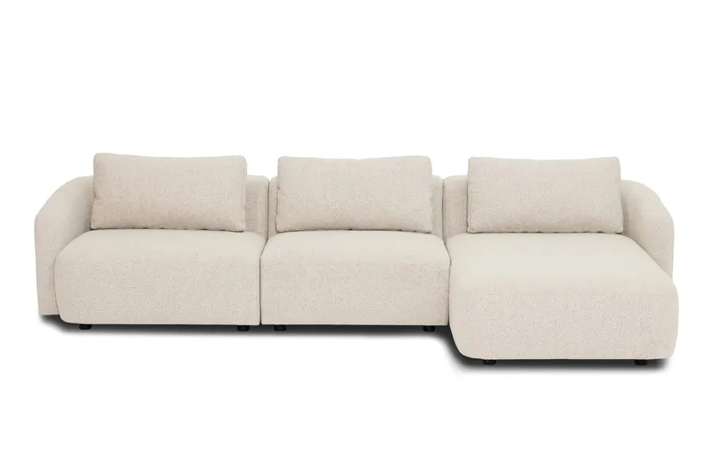 Milano avrundet 5-seters høyrevendt L-sofa med lav rygg i beige bouclé, Beige