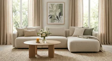 Milano avrundet 5-seters høyrevendt L-sofa med lav rygg i beige bouclé - Beige - Møbler - Sofaer - Sofa med sjeselong