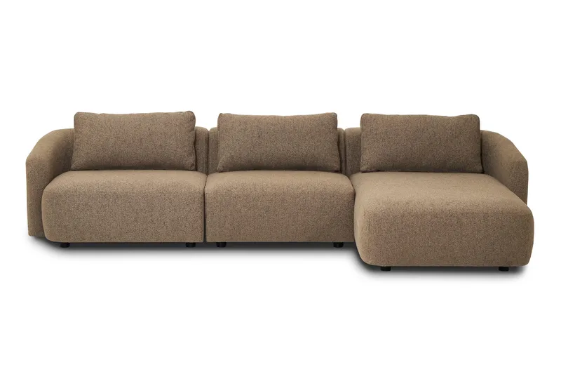 Milano avrundet 5-seters høyrevendt L-sofa med lav rygg i brun bouclé, undefined