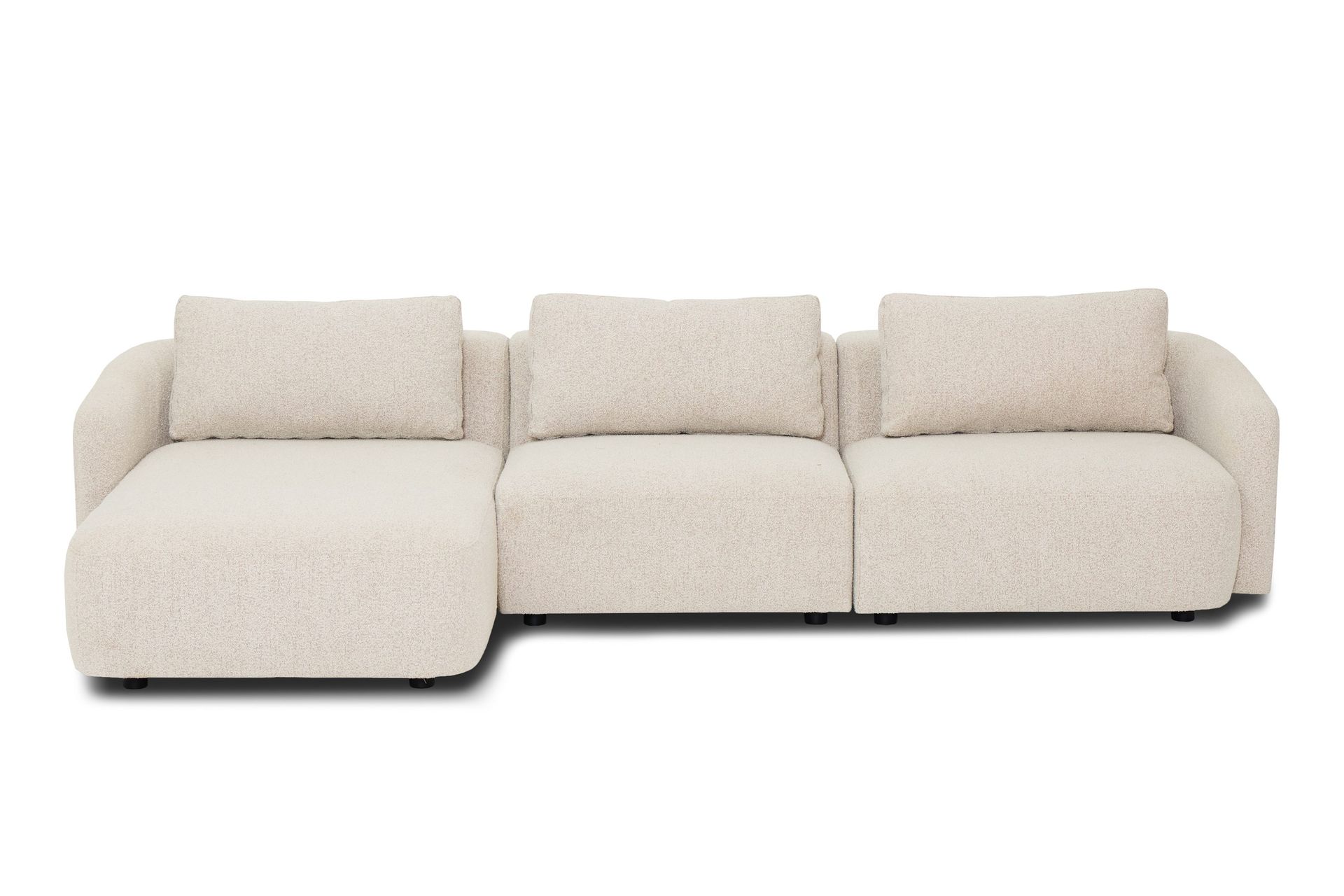Milano avrundet 5-seters venstrevendt L-sofa med lav rygg i beige bouclé - Beige