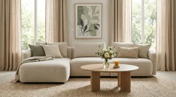 Milano avrundet 5-seters venstrevendt L-sofa med lav rygg i beige bouclé - Beige - Møbler - Sofaer - Sofa med sjeselong