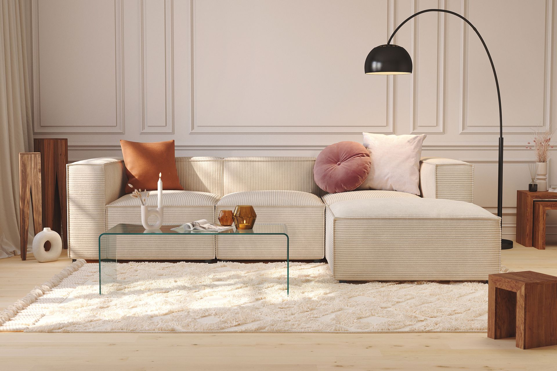 Cubo 1-seters Rektangulær Fotskammelmodul i Manchester 80 cm bred - Beige - Møbler - Sofaer - Modulsofaer - Øvrige moduler for modulsofa