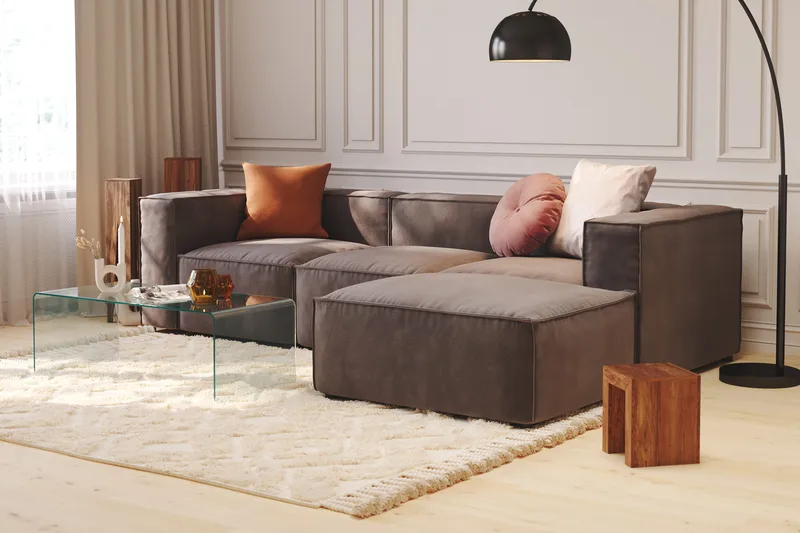 Cubo 1-seters Venstremodul i Fløyel 108 cm bred - Mørk grå - Møbler - Sofaer - Modulsofaer - Øvrige moduler for modulsofa