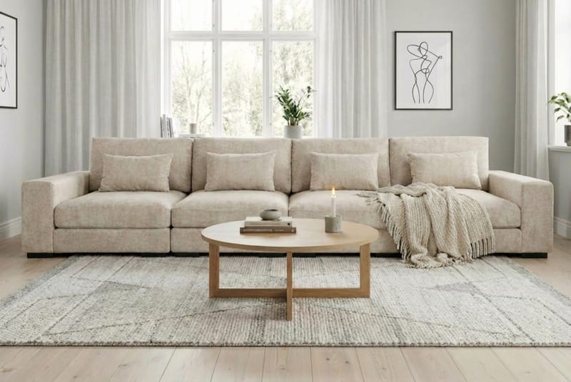 Dubai 4-seters sofa ekstra dyp i Chenille - Beige - Møbler - Sofaer - Modulsofaer - Komplett modulsofa