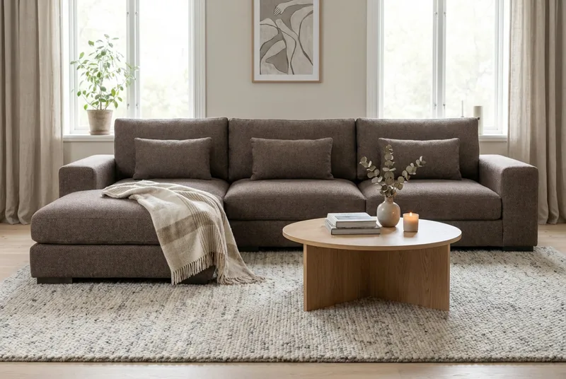 Dubai Ekstra dyp 4-seters modulsofa med divan høyre i stoff ekstra dyp - Beige - Møbler - Sofaer - Modulsofaer - Komplett modulsofa