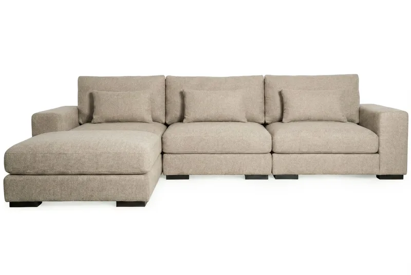 Dubai Ekstra dyp 4-seters modulsofa med divan høyre i stoff ekstra dyp, Greige