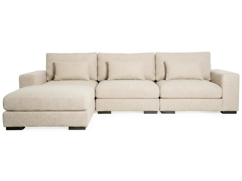 Dubai Ekstra dyp 4-seters modulsofa med divan høyre i stoff ekstra dyp, Lys beige