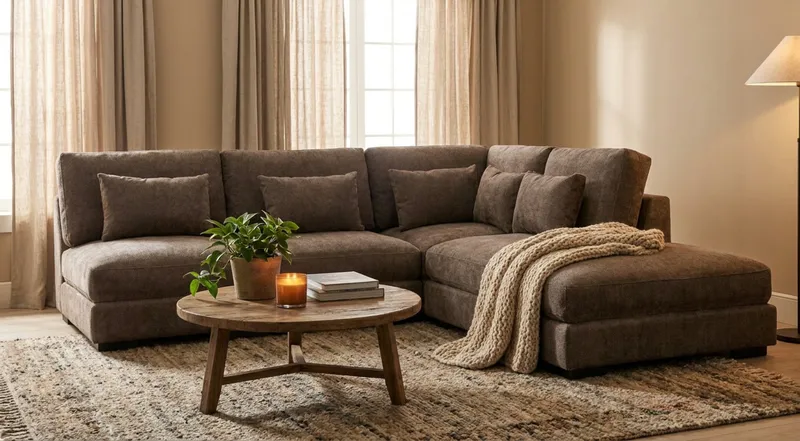 Dubai sjeselongsofa venstre ekstra dyp i Chenille - Mørkebrun - Møbler - Sofaer - Modulsofaer - Komplett modulsofa