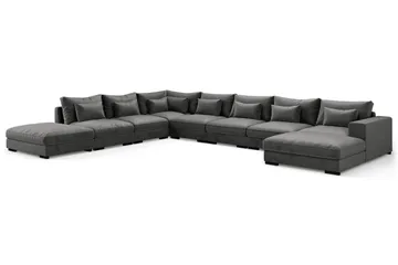 Dubai stor U-modulsofa Large med divan høyre fløyel ekstra dyp - Mørkegrå - Møbler - Sofaer - Modulsofaer - Komplett modulsofa
