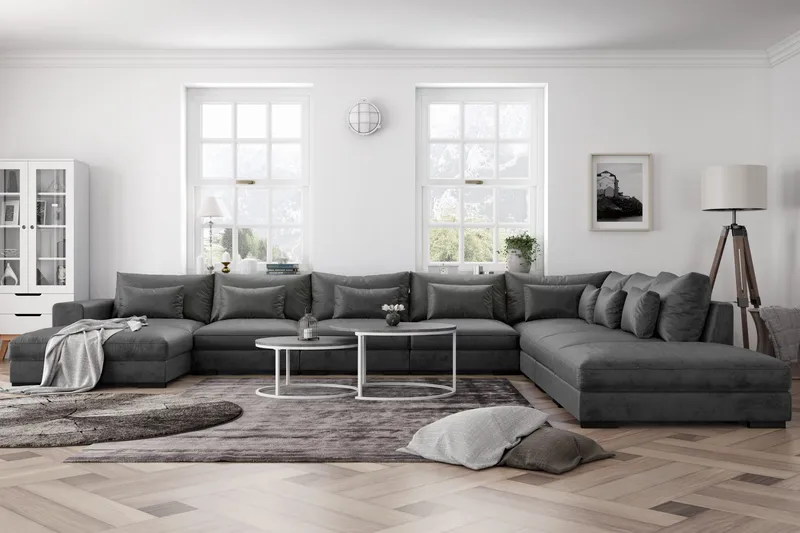 Dubai stor U-modulsofa Large med divan høyre fløyel ekstra dyp - Mørkegrå - Møbler - Sofaer - Modulsofaer - Komplett modulsofa