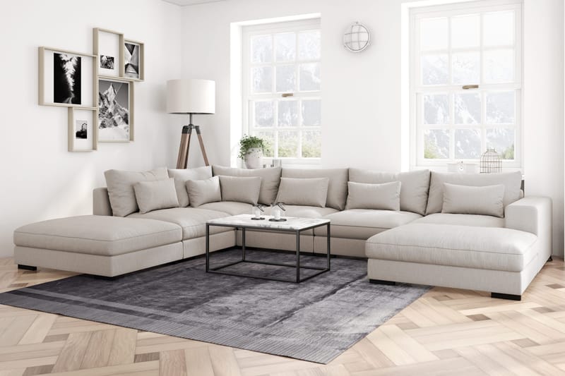 Dubai stor U-modulsofa med divan høyre 432 cm ekstra dyp - Beige - Møbler - Sofaer - Modulsofaer - Komplett modulsofa