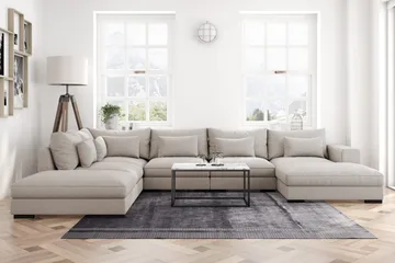 Dubai stor U-modulsofa med divan høyre 432 cm ekstra dyp - Beige - Møbler - Sofaer - Modulsofaer - Komplett modulsofa