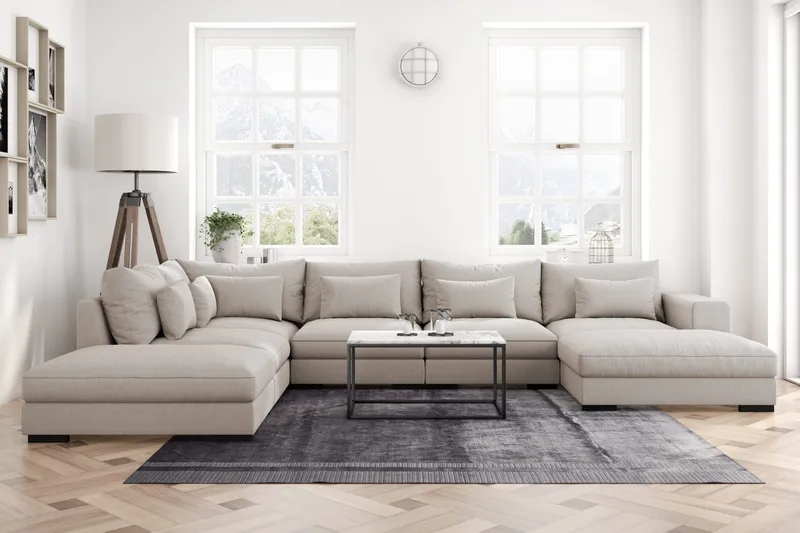 Dubai stor U-modulsofa med divan høyre 432 cm ekstra dyp - Beige - Møbler - Sofaer - Modulsofaer - Komplett modulsofa
