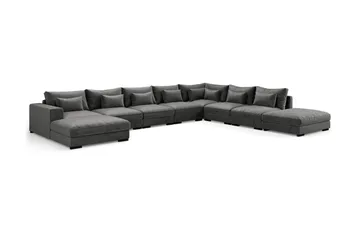 Dubai stor U-modulsofa med divan venstre fløyel 527 cm ekstra dyp - Mørkegrå - Møbler - Sofaer - Modulsofaer - Komplett modulsofa