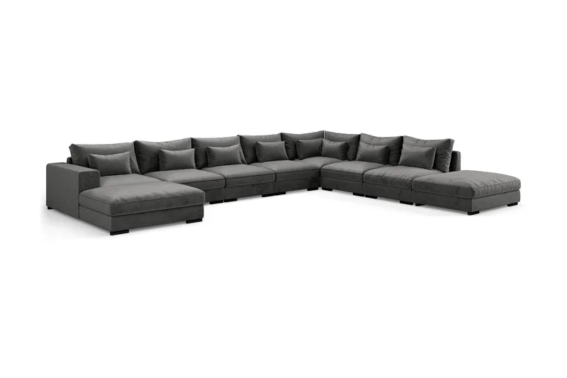 Dubai stor U-modulsofa med divan venstre fløyel 527 cm ekstra dyp - Mørkegrå - Møbler - Sofaer - Modulsofaer - Komplett modulsofa